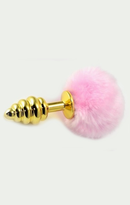 Plug Anal Ondas Gold e Pompon Pink  RF01306