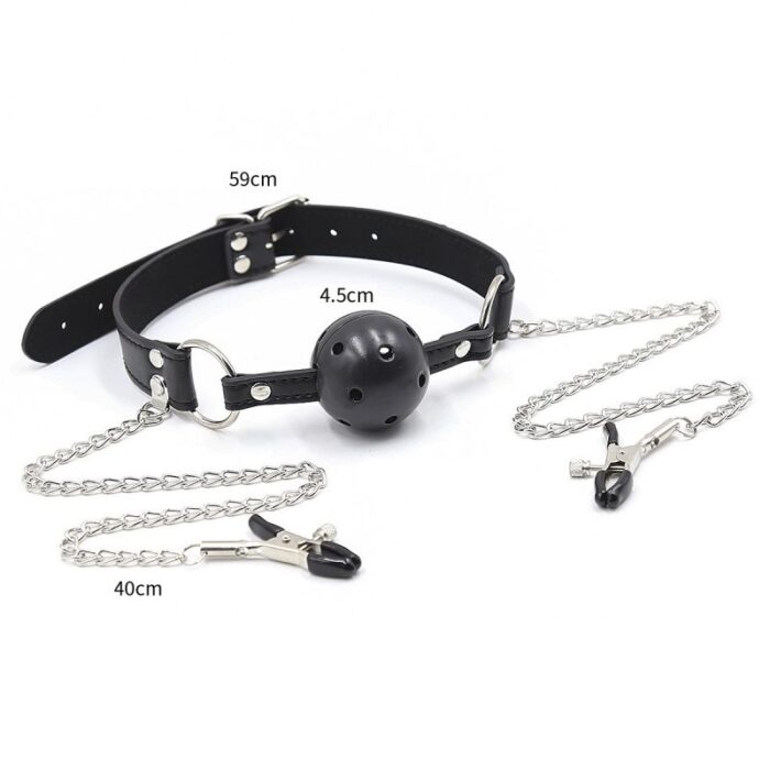 Grampos de Mamilos com Ball Gag Black RF03266