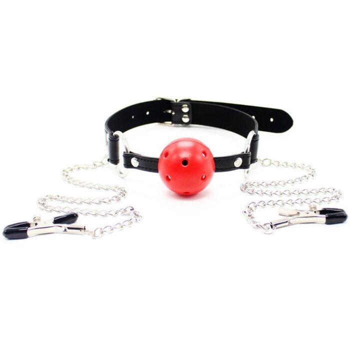 Grampos de Mamilos com Ball Gag Red RF03266