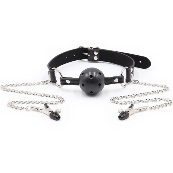 Grampos de Mamilos com Ball Gag Black RF03266