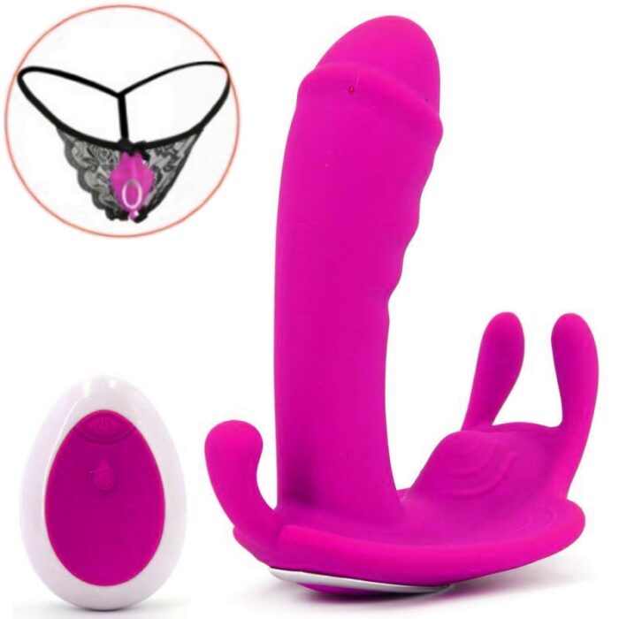 Vibrador Triplo Strap-On Butterfly Recarregavel 10 Speeds Rose RF09661
