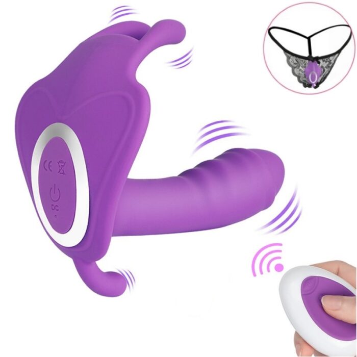 Vibrador Triplo Strap-On Butterfly Recarregavel 10 Speeds Purple RF09661