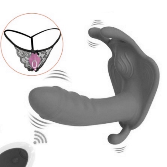 Vibrador Triplo Strap-On Butterfly Recarregavel 10 Speeds Black RF09661