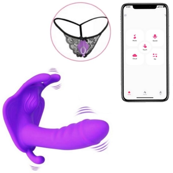 Vibrador Triplo Strap-On Butterfly com APP Control Purple RF09662