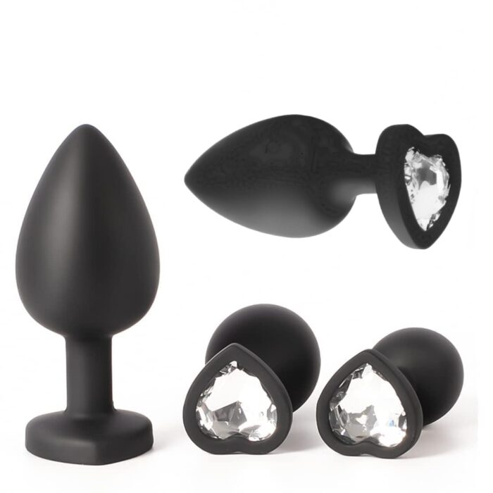 Anal Plug Silicone Coração Black Brilhante Clear M RF03183