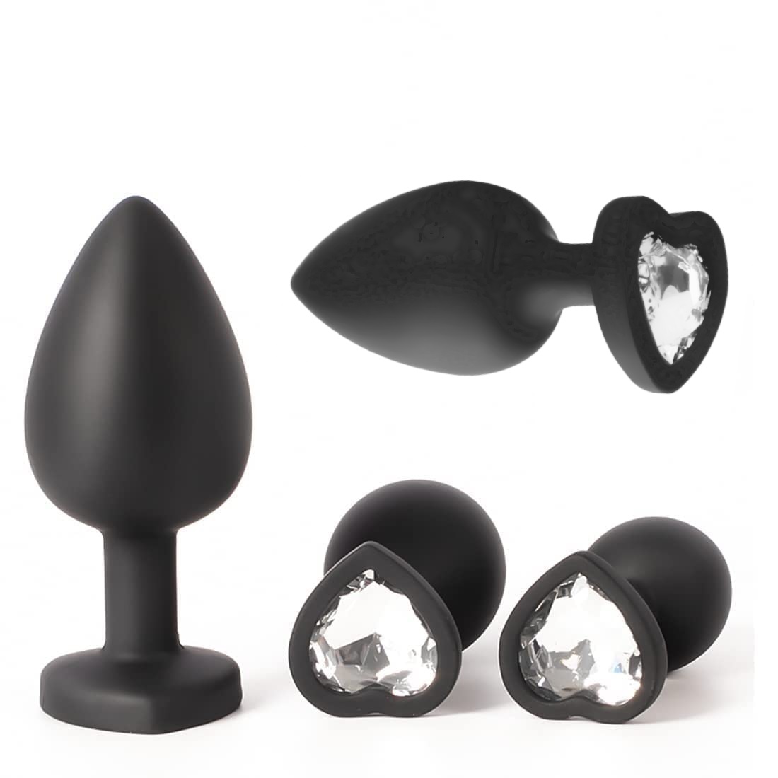 Anal Plug Silicone Coração Black Brilhante Clear M RF03183