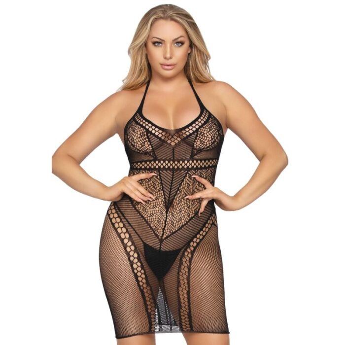 LEG AVENUE – MINI VESTIDO MULTI NET TAMANHO ÚNICO – PRETO