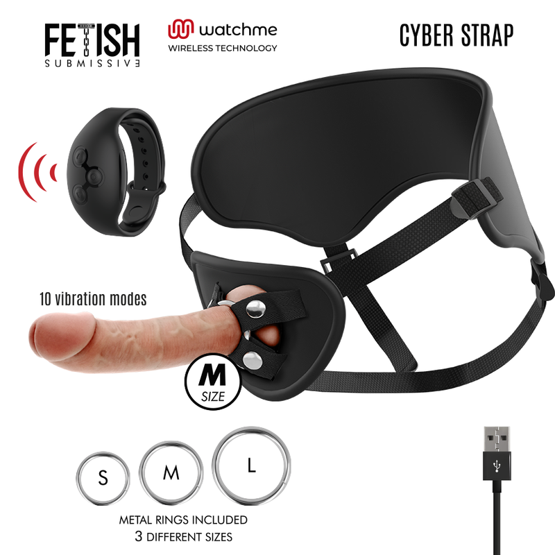 FETISH SUBMISSIVE CYBER STRAP – ARNÊS COM TECNOLOGIA DILDO WATCHME M DE CONTROLE REMOTO