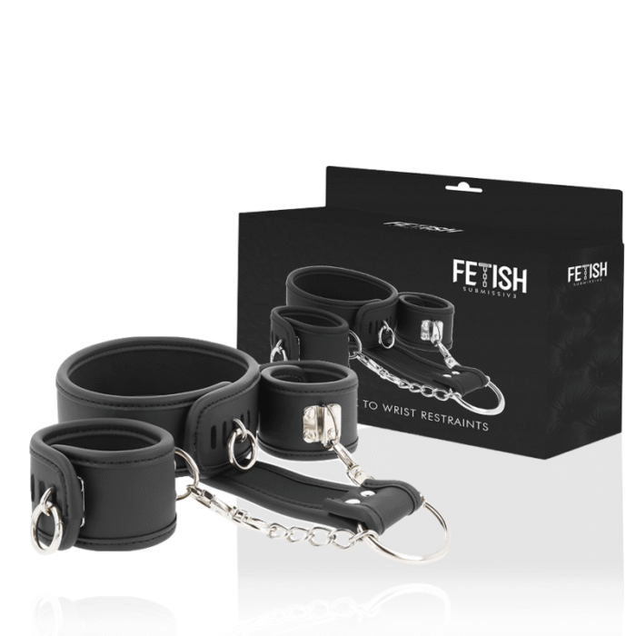 FETISH SUBMISSIVE – COLAR E ALGEMAS DE COURO VEGANO COM FORRO DE NOPRENE