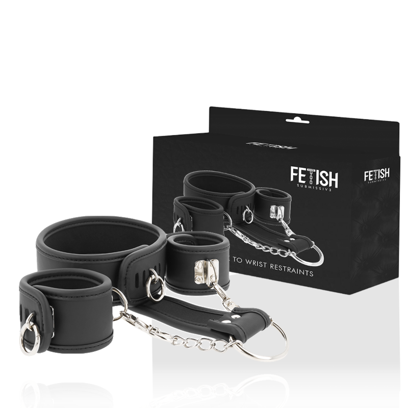 FETISH SUBMISSIVE – COLAR E ALGEMAS DE COURO VEGANO COM FORRO DE NOPRENE