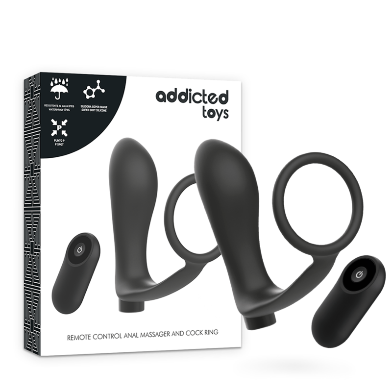 ADDICTED TOYS – ANEL DE PÊNIS COM CONTROLE REMOTO PLUG ANAL PRETO RECARREGVEL