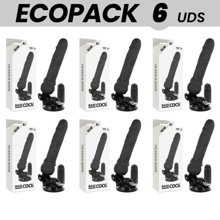 ECOPACK 6 UNIT – BASECOCK CONTROLE REMOTO VIBRADOR REALÍSTICO BASECOCK PRETO 19,5 CM