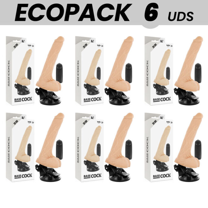ECOPACK 6 UNIT – BASECOCK VIBRADOR DE CONTROLE REMOTO NATURAL REALISTA COM TESTÍCULOS 20 CM -O- 4 CM