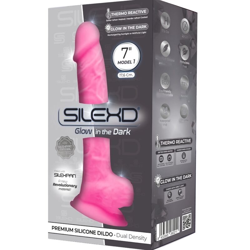 SILEXD – MODELO 1 PÊNIS REALISTA PREMIUM SILICONE SILEXPAN ROSA FLUORESCENTE 17.5 CM