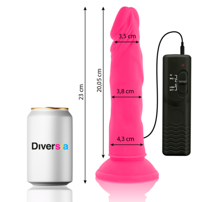 DIVERSIA – DILDO FLEXÍVE COM VIBRAO ROSA 23 CM -O- 4.3 CM