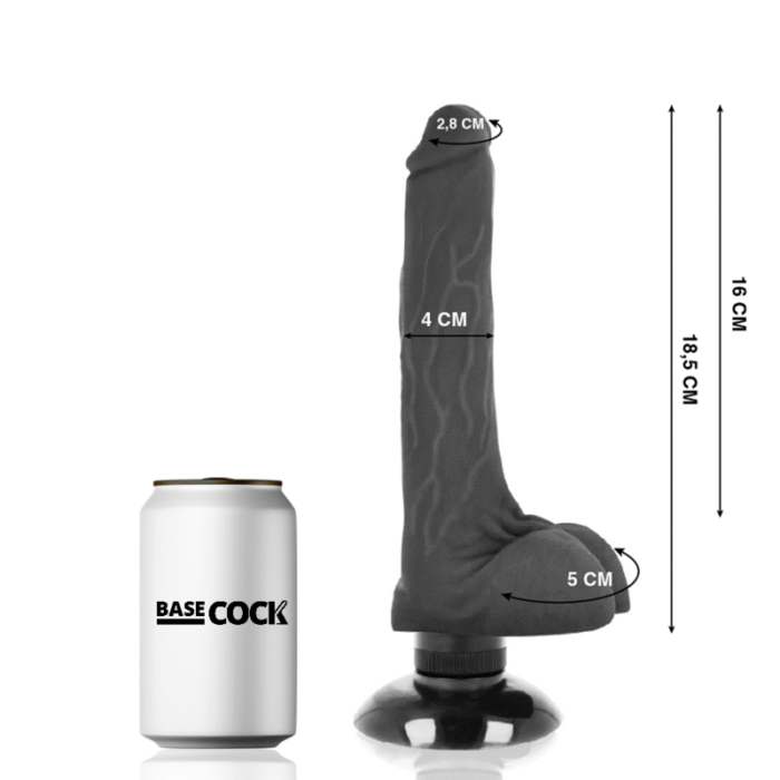 BASECOCK – VIBRADOR REALÍSTICO 2-1 PRETO 18.5 CM -O- 4 CM