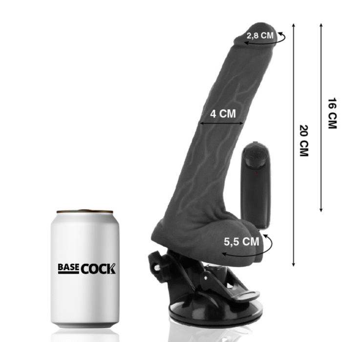 BASECOCK – VIBRADOR REALÍSTICO DE CONTROLE REMOTO PRETO COM TESTÍCULOS 20 CM -O- 4 CM