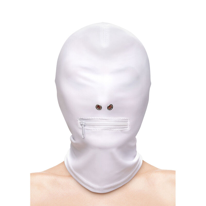 NS NOVELTIES – FETISH & FASHION FECHADO BOCA COM ZÍPER CAPUZ NYLON BRANCO