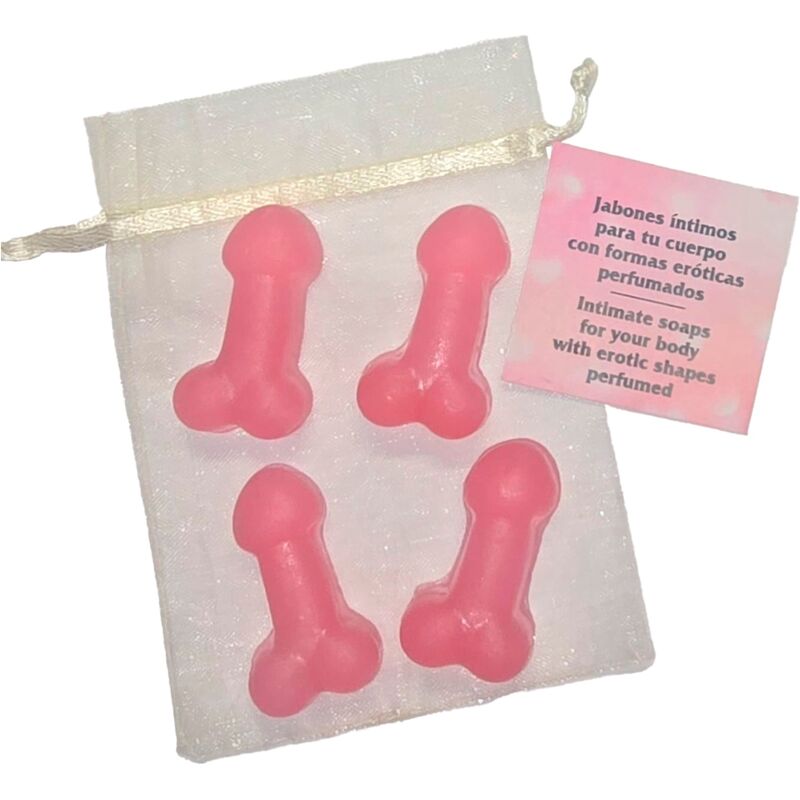 DIABLO PICANTE – 4 MINI SABONETES PERFUMADOS EM FORMA DE PÊNIS ROSA