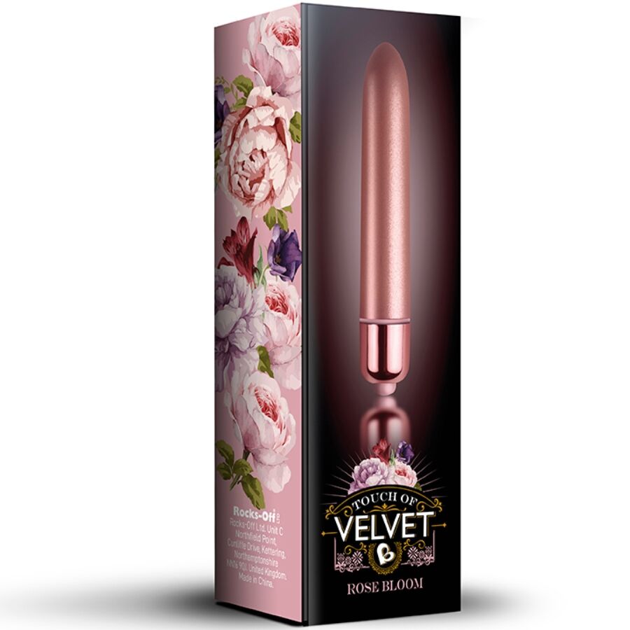 ROCKS-OFF – TOQUE DE BALA VIBRANTE DE VELUDO ROSE BLOOM 10 VELOCIDADES