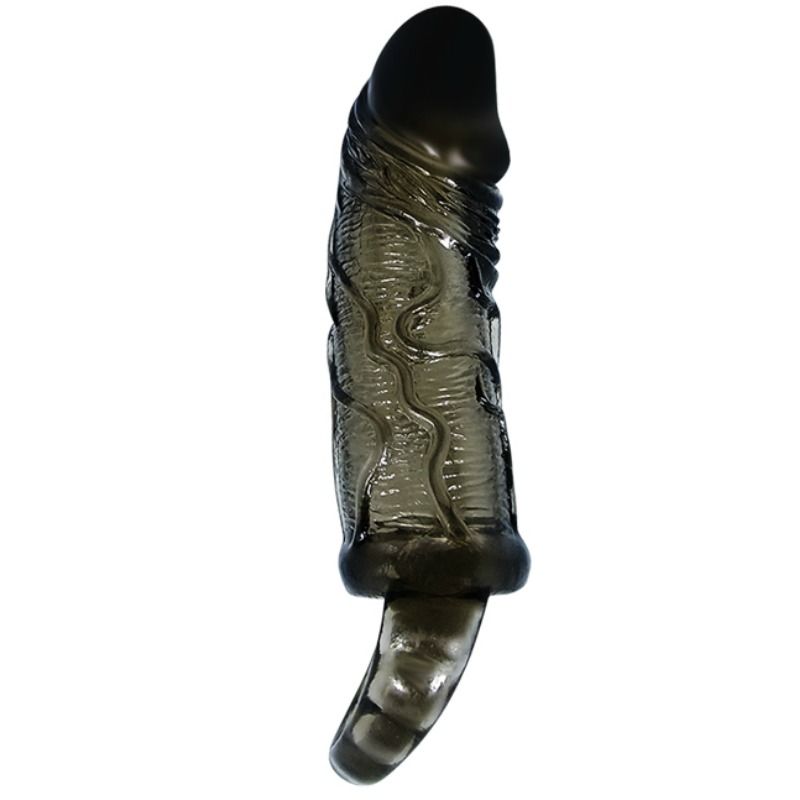 BAILE – CAPA EXTENSORA DE PÊNIS COM ALA PARA TESTÍCULOS PRETA 13.5 CM