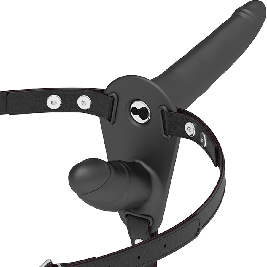 FETISH SUBMISSIVE HARNESS – VIBRADOR PRETO DE DUPLA PENETRAÇÃO