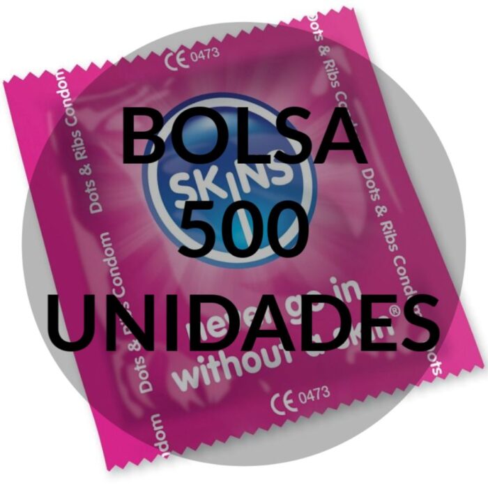 SKINS – SACO PONTOS E TIRAS DE PRESERVATIVOS SKINS 500 UNIDADES