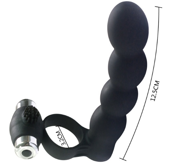 Dildo e C-Ring Vibrador para Dupla Penetração Black RF03261 - Image 3