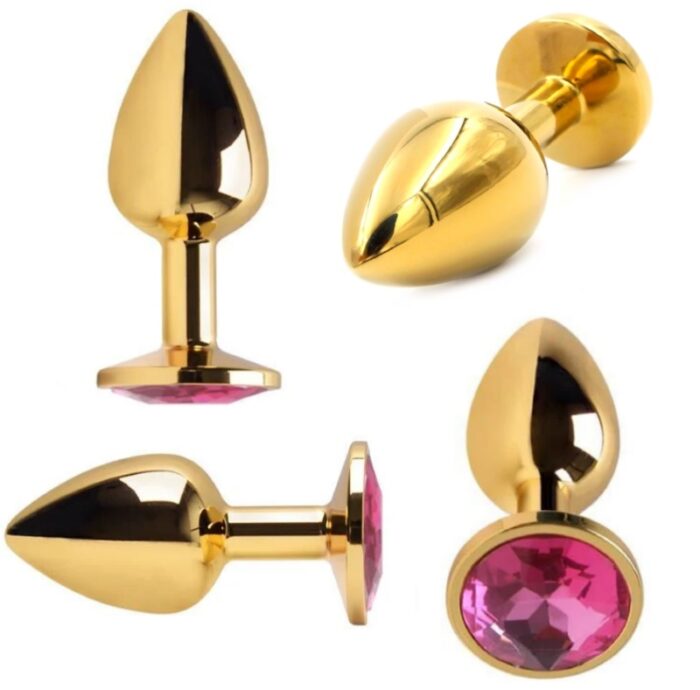 Plug Anal Gold com Brilhante Pink M RF08000