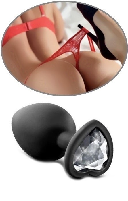 Anal Plug Silicone Coração Black Brilhante Clear M RF03183 - Image 3