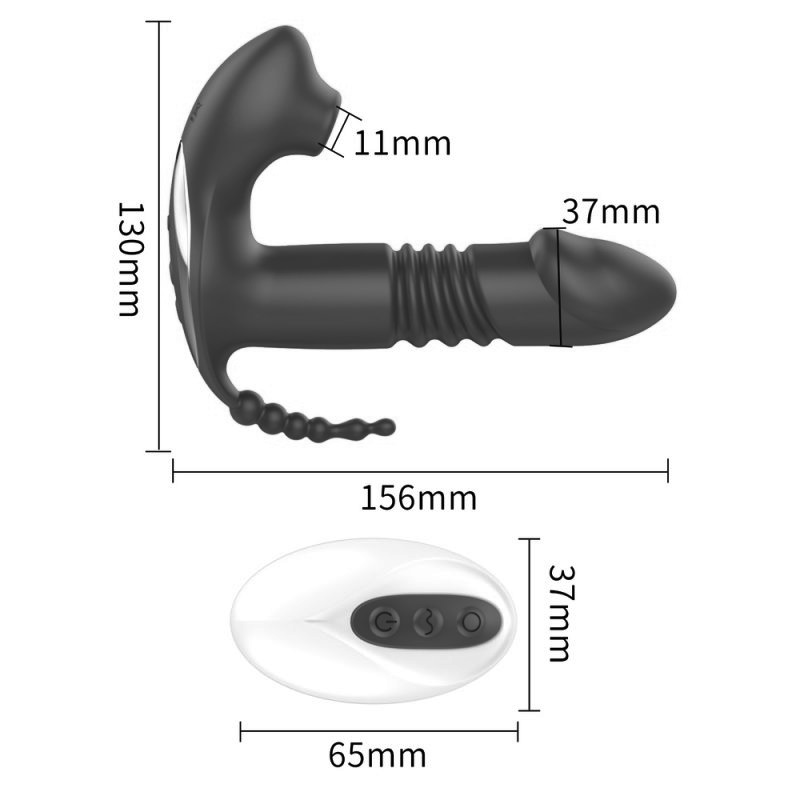 Triplo Vibrador com Vai e Vem e Sucção 12 Speeds Black RF09663 - Image 4