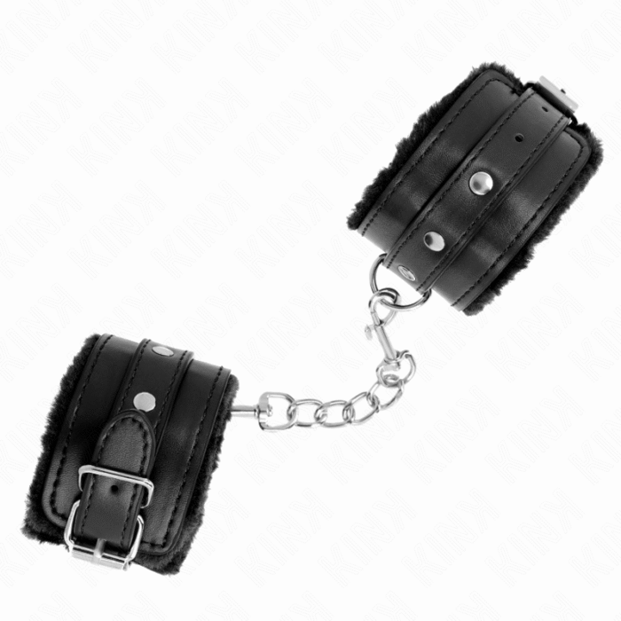 KINK – PULSO PREMIUM FORRO DE PELE PRETO COM CINTO PRETO AJUSTÁVEL 17-29 CM X 6 CM
