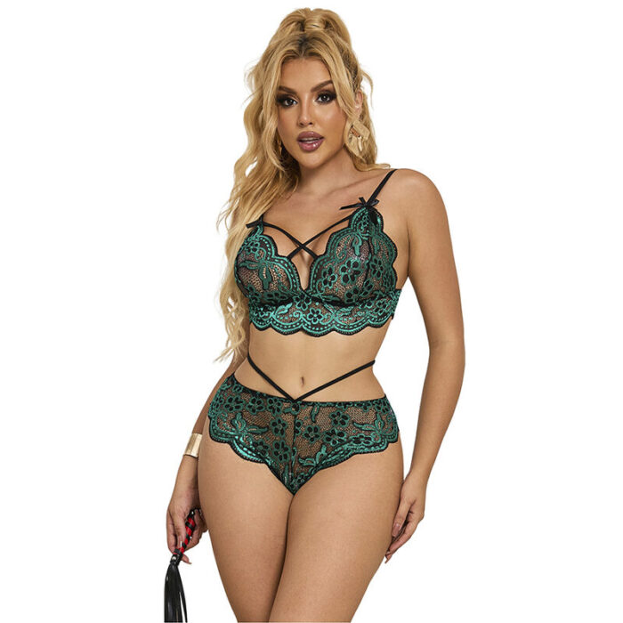 SUBBLIME – 954086 SUTIÃ + CALCINHA RENDA VERDE S/M