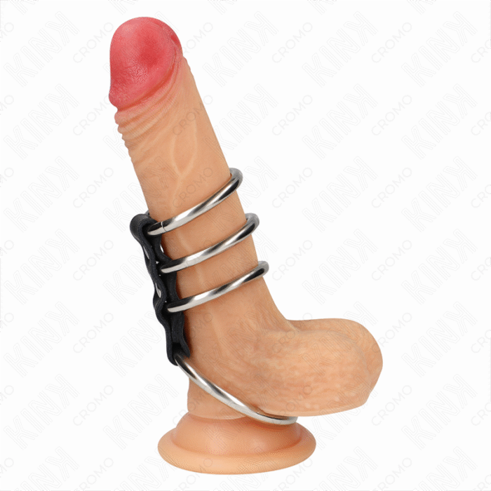 KINK – 4 ANÉIS DE METAL DE 3,7 CM A 5 CM CONECTADOS POR COURO
