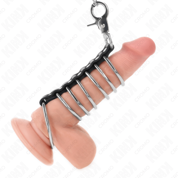 KINK – 7 ANÉIS DE METAL DE 3,8 CM A 5 CM CONECTADOS COM COURO E CORRENTE DE METAL 100 CM