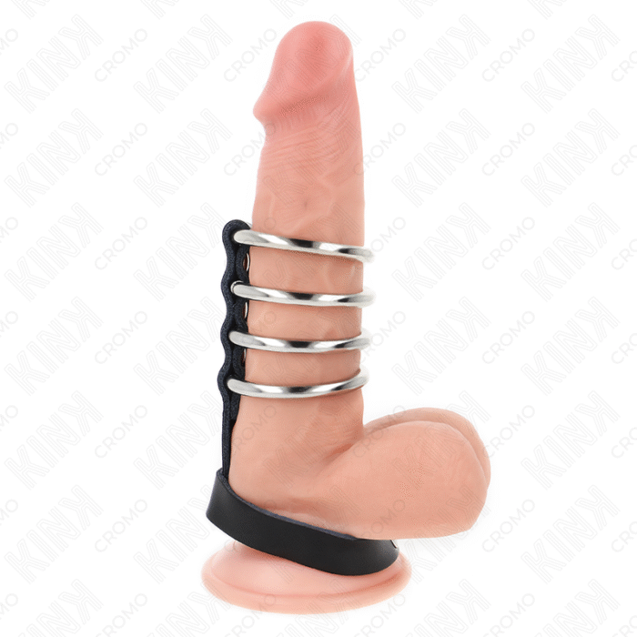 KINK – 4 ANÉIS DE METAL 3,8 CM CONECTADOS COM TIRA DE COURO 22 X 1,5 CM E FECHO DE PRESSÃO