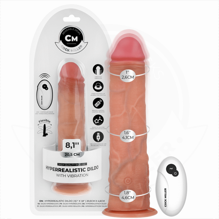 COCK MILLER – DILDO REALISTA COM VENTOSA E CONTROLE REMOTO VIBRAÇÃO 20,5 CM