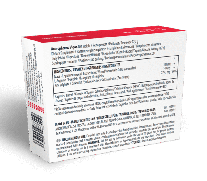 ANDROPHARMA VIGOR – SUPLEMENTO DE AUMENTO DA LIBIDO