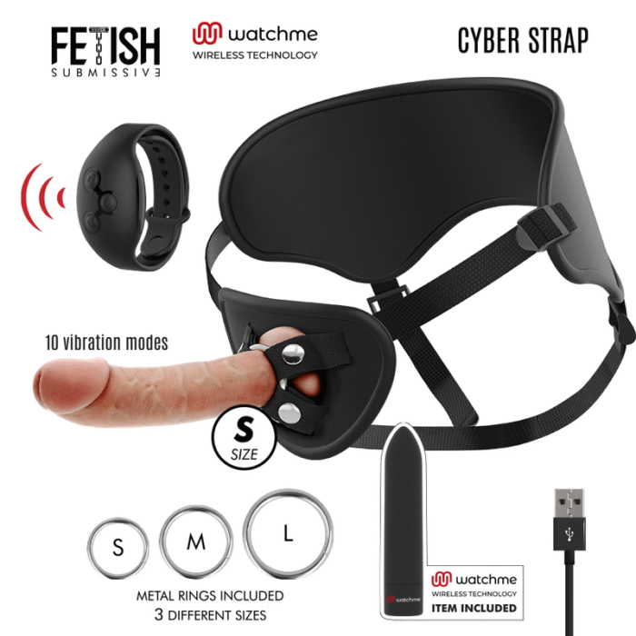 FETISH SUBMISSIVE CYBER STRAP – ARNÊS COM DILDO E BALA CONTROLE REMOTO TECNOLOGIA WATCHME S