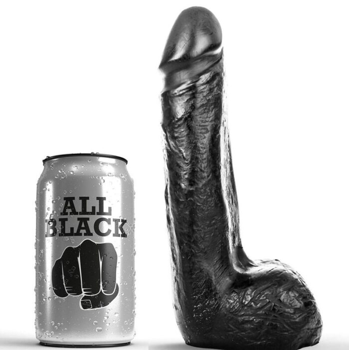 ALL BLACK – DILDO REALISTA PRETO SUAVE 20 CM