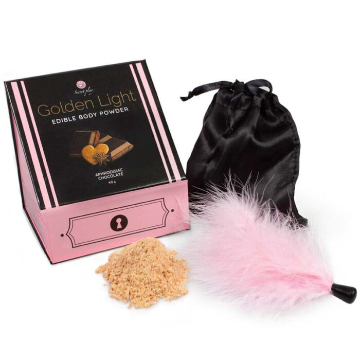 SECRETPLAY – KIT LUZ DOURADA PÓ COMESTÍVEL E PENAS DE CHOCOLATE AFRODISÍACO