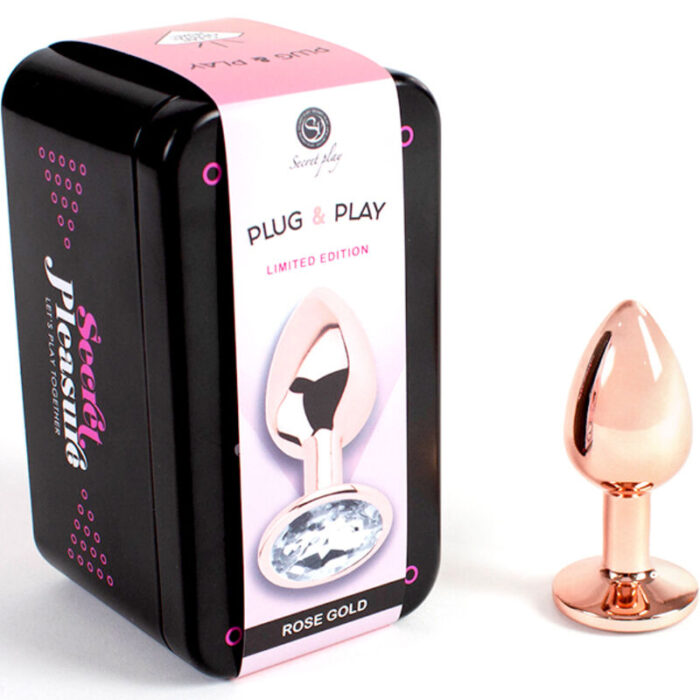 SECRETPLAY – PLUG ANAL DE METAL OURO ROSA TAMANHO PEQUENO 7 CM