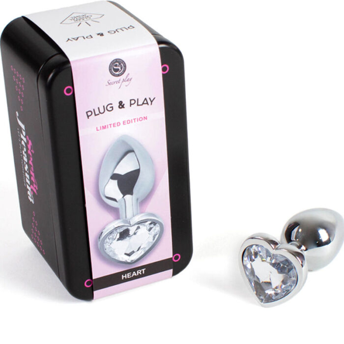 SECRETPLAY – PLUG ANAL DE METAL CORAO DE CRISTAL TRANSPARENTE TAMANHO PEQUENO 7 CM