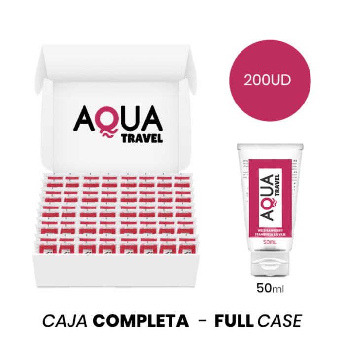 MOQ 200 – AQUA TRAVEL LUBRIFICANTE À BASE DE ÁGUA SABOR DE FRAMBOESA SELVAGEM – 50 ML