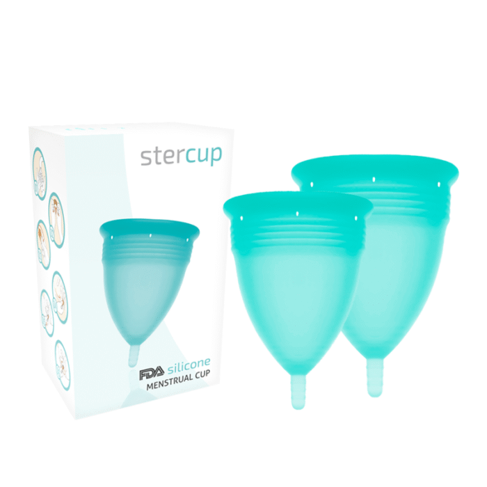 STERCUP – PACOTE DE COPO MENSTRUAL DE SILICONE FDA TAMANHO S + L AQUAMARINE