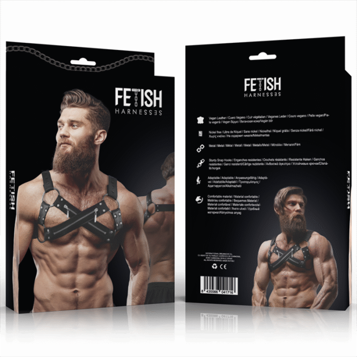 FETISH SUBMISSIVE ATTITUDE – ARNÊS DE NEOPRENE AJUSTVEL CROSS-OVER PEITO BULLDOG COM ZÍPERS PARA HOMENS