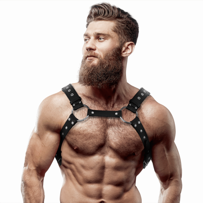 FETISH SUBMISSIVE ATTITUDE – ARNÊS DE PEITO DE COURO ECO MASCULINO COM PREGOS