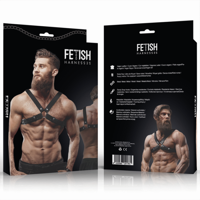 FETISH SUBMISSIVE ATTITUDE – ARNÊS DE BULLDOG DE PEITO AJUSTVEL DE COURO ECOLÓGICO PARA HOMEM