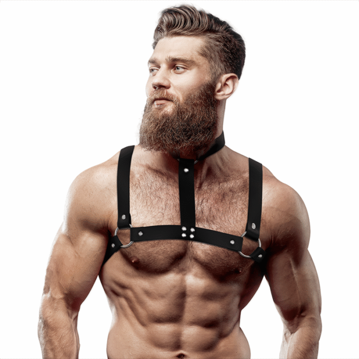 FETISH SUBMISSIVE ATTITUDE – ARNÊS DE PEITO DE COURO ECO AJUSTVEL COM COLAR PARA HOMENS