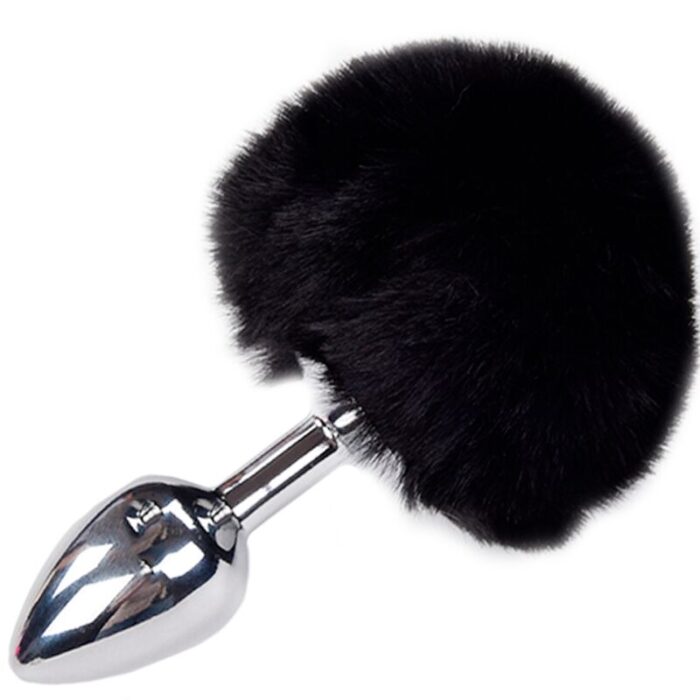 ALIVE – PLUG PRAZER ANAL METAL LISO FLUFFY PRETO TAMANHO M